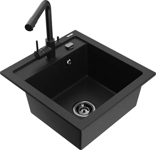 MEXEN/S Vito granitový dřez 1-miska včetně baterie Duero, černá 6503-77-671600-70-B