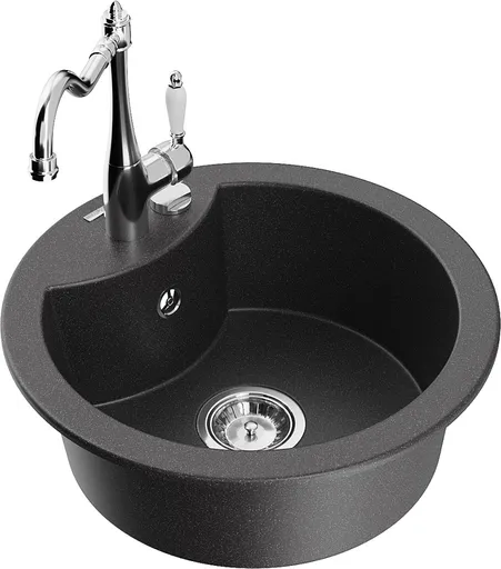 MEXEN/S Diego granitový dřez 1-miska včetně baterie Carla, černá kropenatá 6512-76-670700-00