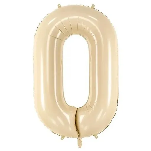 PartyDeco Fóliový balón narozeninové číslo 0 béžový 72 cm