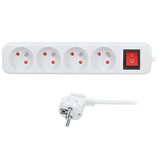Solight prodlužovací přívod 5m, 4 zásuvky, vypínač, 16A/3680W, PVC, bílý PP33X