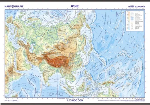 Asie – reliéf a povrch – školní nástěnná mapa