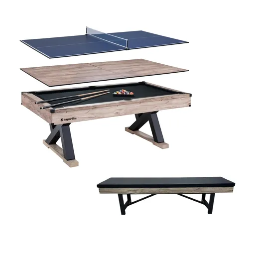 Billiardový stůl 3v1 inSPORTline Residento s lavicí světlé dřevo