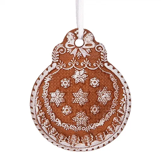 Hnědá vánoční závěsná dekorace perníková koule - 8*2*10 cm 6PR5319