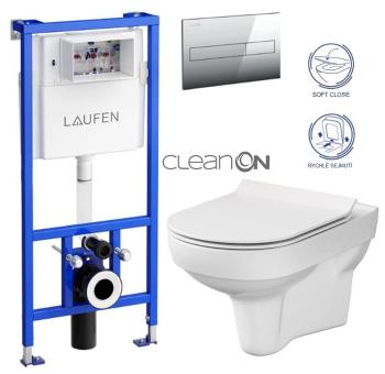 LAUFEN Rámový podomítkový modul CW1 SET s chromovým tlačítkem + WC CERSANIT CITY NEW CLEANON + WC SEDÁTKO SLIM H8946600000001CR CI2