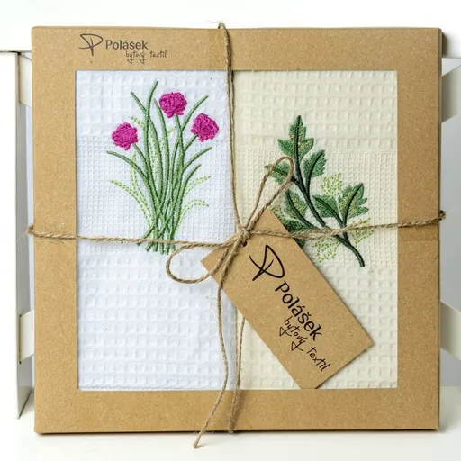 Polášek Vyšívaná vaflová utěrka s motivem - 2 ks - Květiny č. 13