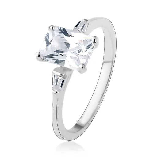 Zásnubní prsten, stříbro 925, velký zirkonový obdélník, malé lichoběžníky - Velikost: 57