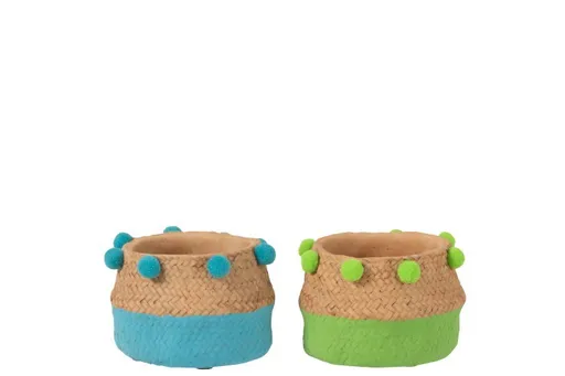 2ks Cementový květináč Pompom modrá,zelená S- 15*15*10 cm J-Line by Jolipa