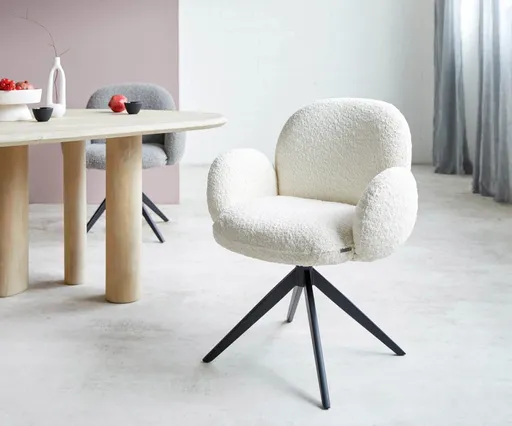 Jídelní židle Nube-Flex s područkami bouclé bílá křížová podnož