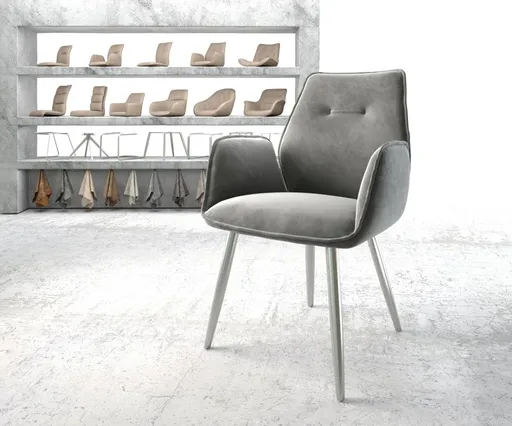 Jídelní židle Zoa-Flex šedá samet zúžená podnož nerezová ocel