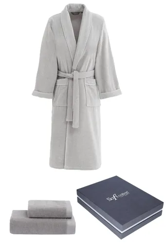 Pánský župan LORD + ručník + osuška + dárkový box S Šedá