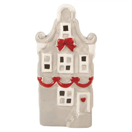 Šedo-červený keramický LED domek Lamont - 11*9*22 cm Clayre & Eef