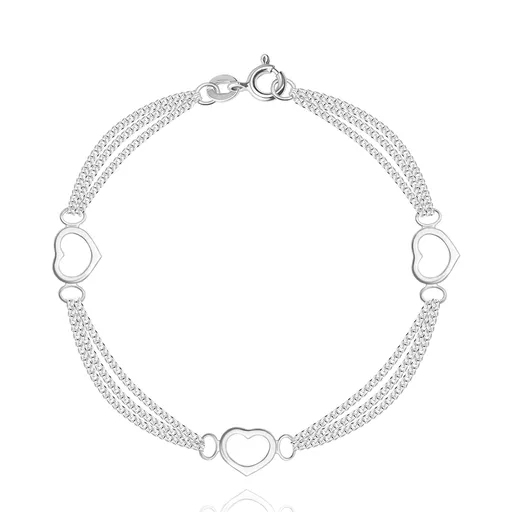 Stříbrný náramek 925 - tři srdce a multi řetízek