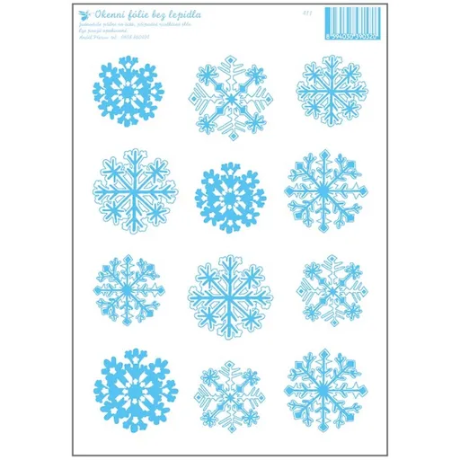 Okenní fólie vločky světle modré 23 x 30 cm