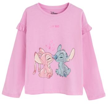 Tričko s dlouhým rukávem Lilo a Stitch- růžové - 104 PINK