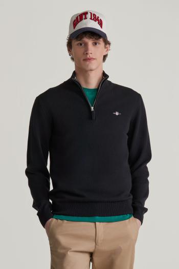 SVETR GANT SUPERFINE LAMBSWOOL HALF ZIP BLACK