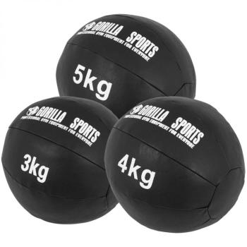 Gorilla Sports Sada kožených medicinbalů, 12 kg, černý