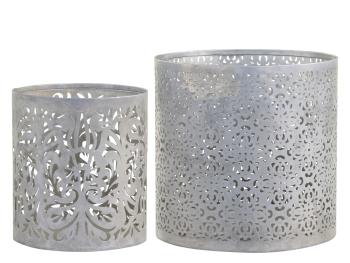 Set 2ks zinkový antik svícen/lucerna na širokou svíčku - Ø 15*15cm 64056900 (64569-00)