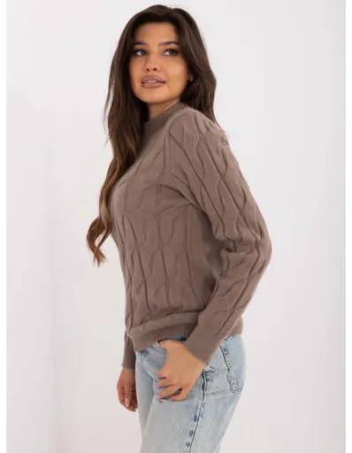 Dámský svetr s kostkami a dlouhými rukávy hnědý