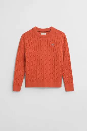 SVETR GANT COTTON CABLE SHIELD CREW DEEP ORANGE