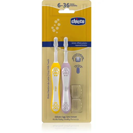 Chicco Toothbrush Set 6-36m zubní kartáček pro děti Lilac-Mustard 6-36m 2 ks