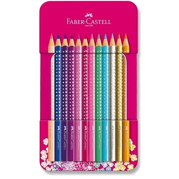 Pastelky FABER-CASTELL Sparkle v designové plechová dóze, 12 barev (4005402017379)