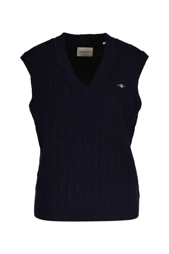 VESTA GANT LAMBSWOOL CABLE V-NECK VEST EVENING BLUE