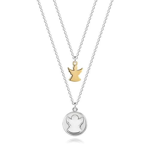 Dva náhrdelníky ze stříbra 925 - kruh s výřezem ve tvaru anděla a andílek měděné barvy