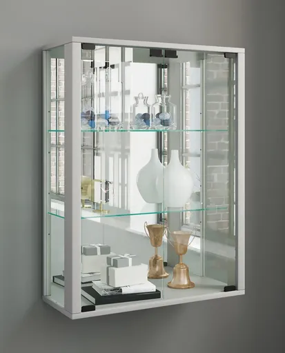 VCM Nástěnná vitrína Udina se zrcadlem včetně LED osvětlení, stříbrná