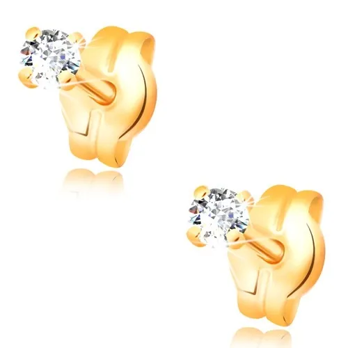 Náušnice ze žlutého 14K zlata - zářivý diamant čiré barvy, 2 mm