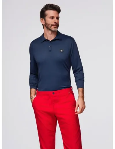 Polo tričko s dlouhým rukávem a elegantními knoflíky s logem značky – tmavě modré V3 OM-POLS-0139