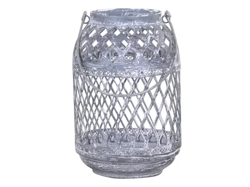 Šedá plechová antik lucerna Ornion - Ø12*18cm Chic Antique