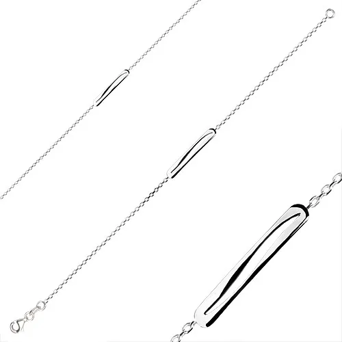 Stříbrný náramek 925 - lesklá vyřezávaná destička, řetízek z oválných oček