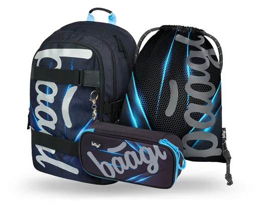 Baagl 3 SET Skate Bluelight: batoh, penál, sáček