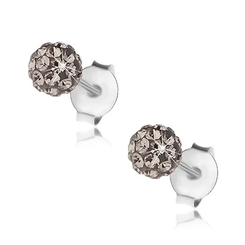 Kuličkové náušnice ze stříbra 925, ocelově šedé krystalky Preciosa, 4 mm