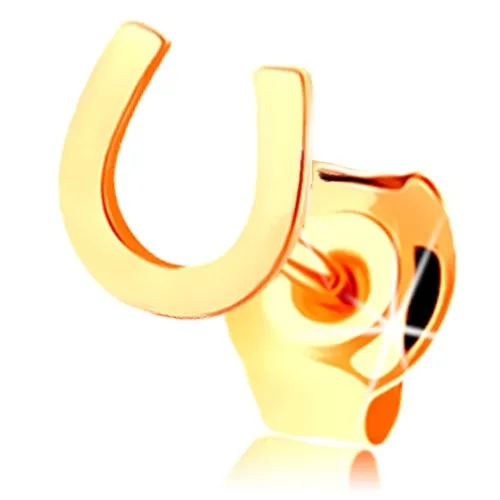 Zlatá náušnice 585, malá lesklá podkůvka pro štěstí, puzetka