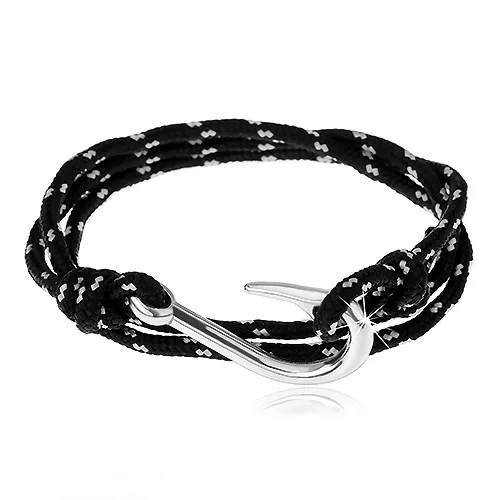 Náramek na trojité obtočení okolo ruky, černobílá šňůrka, háček