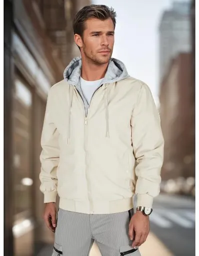 Pánská bunda bomberka s kapucí bílá