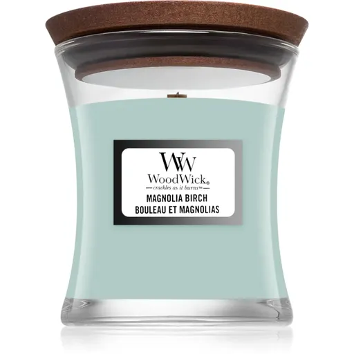 Woodwick Magnolia Birch vonná svíčka s dřevěným knotem 85 g