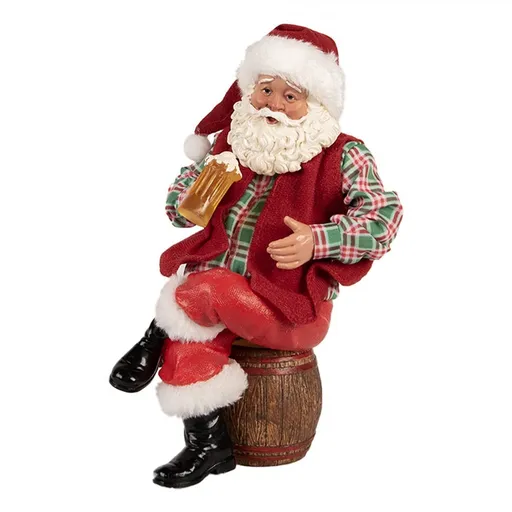 Červená vánoční dekorace figurka Santa Claus s pivem - 13*13*24 cm Clayre & Eef