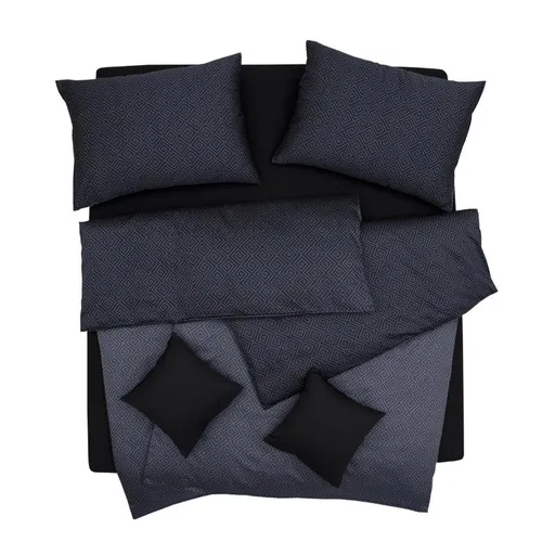 SCANquilt povlečení SATÉN DESIGN kristal šedočerná+černošedá 140 x 200/70 x 90 cm