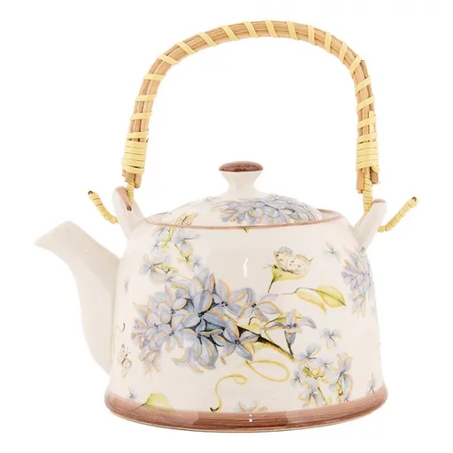 Krémová konvička s modrými květy a se sítkem - 18*14*12 cm / 800 ml 6CETE0173