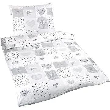 Bellatex Bavlněné - 140 × 200, 70 × 90 cm - šedé srdce patchwork (4264)