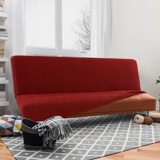 Super strečové potahy NIAGARA cihlová dvojkřeslo s dřevěnými rukojeťmi (š. 130 - 160 cm)