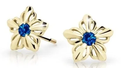 Cutie Jewellery Dětské kytičkové náušnice ze žlutého zlata C2238-30-X-1 modrá