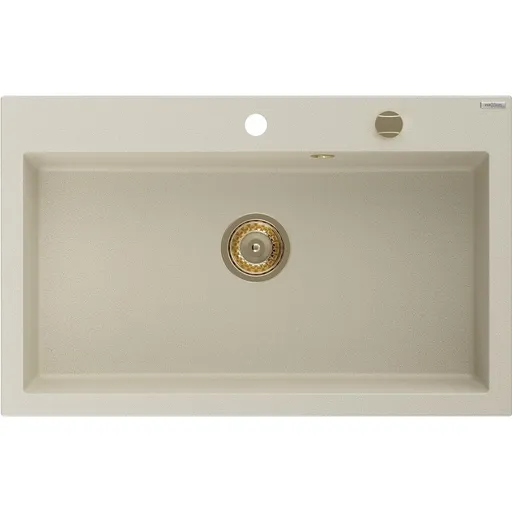 MEXEN/S Elix granitový dřez 1-miska 800 x 500 mm, béžový, sifon zlatá 6527801005-69-G