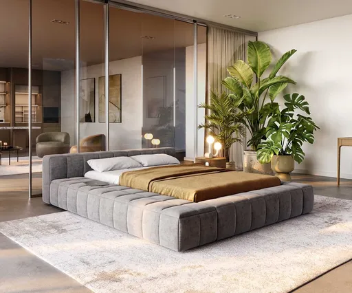 Čalouněná postel Espazio 140x200 cm mikrovlákno šedá s úložným