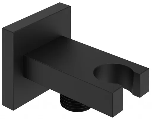SAPHO Držák sprchy hranatý, pevný, s vyústěním, černá mat AQ591B