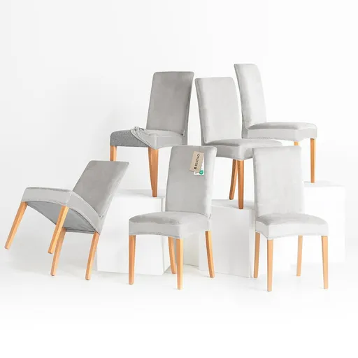Restilo Napínací potah na židli Sento stříbrná, 48 x 48 x 58 + 10 cm, sada 6 ks