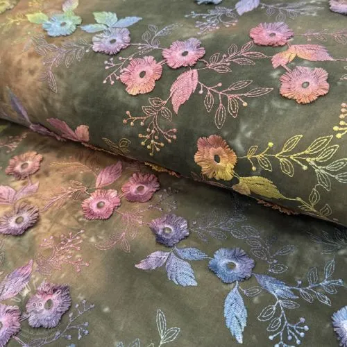 Bavlněná látka TIE DYE EMBROIDERY Poppy design N