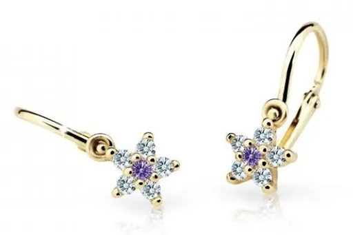 Cutie Jewellery Třpytivé dětské náušnice ze žlutého zlata C2118-10-X-1 fialová